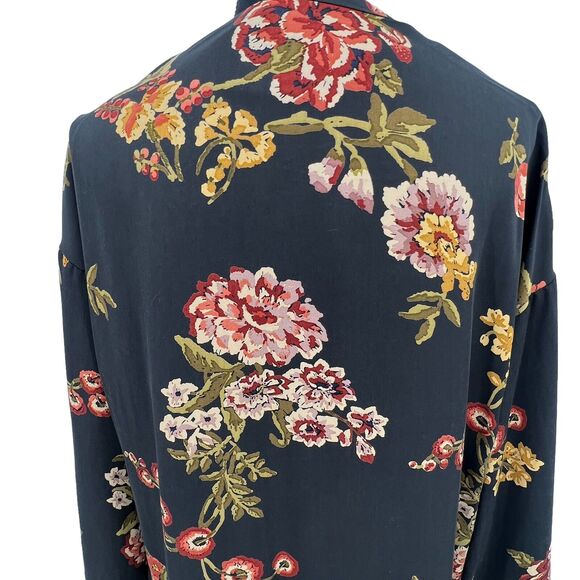 Zara Basic Floral Print Ruffle Hemline Tencel Long Sleeve Kimono M-L - Picture 3 of 10